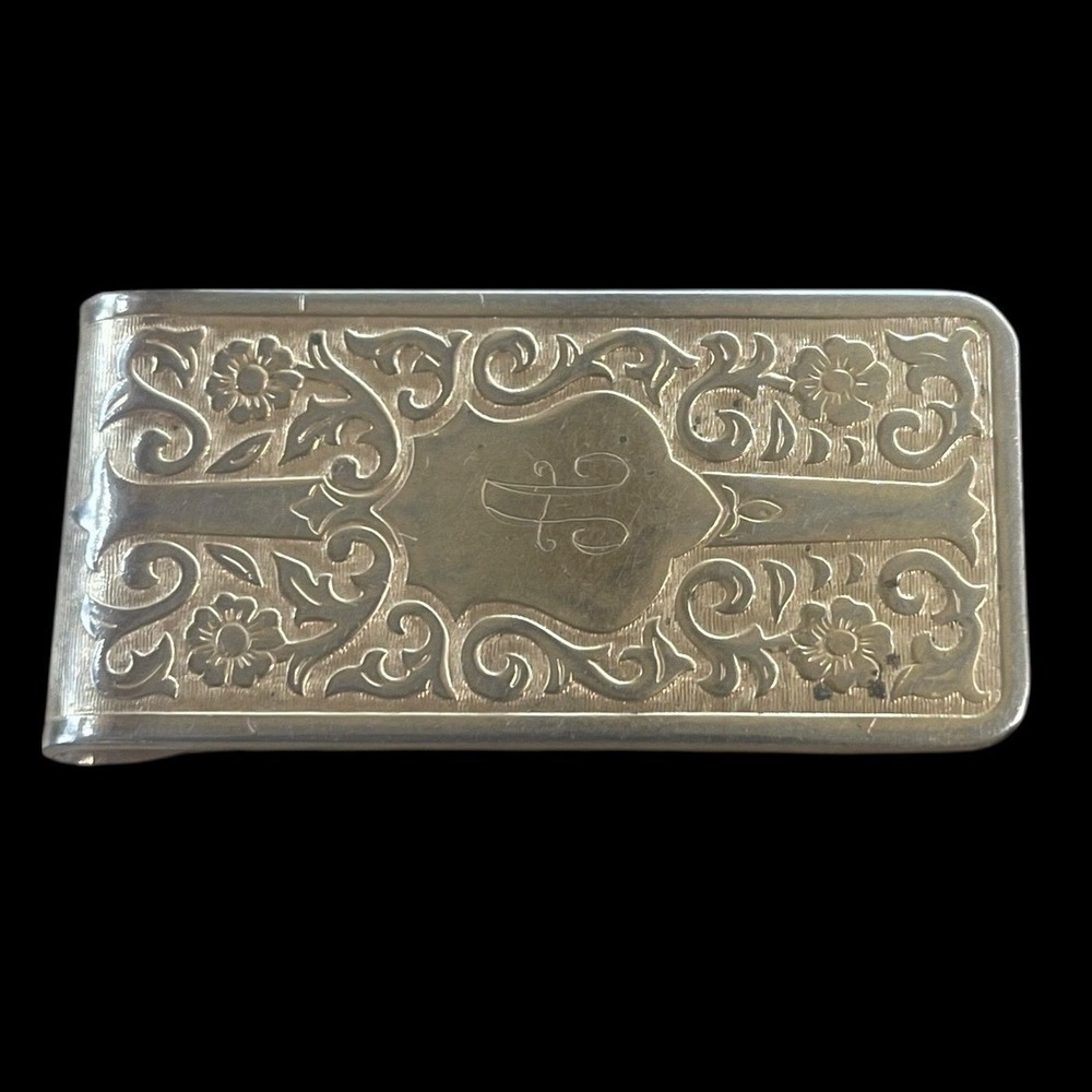 Colibri Vintage Gold Tone Repousse Scrolled Floral Monogrammed A Money Clip Mens
